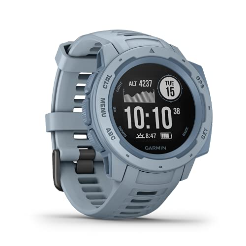 Garmin Instinct - wasserdichte Sport-Smartwatch mit Smartphone Benachrichtigungen und Sport-/Fitnessfunktionen mit GPS, 14 Tage Akkulaufzeit, Hellblau
