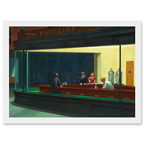 Edward Hopper Nighthawks Iconic Painting Artwork Framed A3 Wall Art Print Nacht Bild Mauer