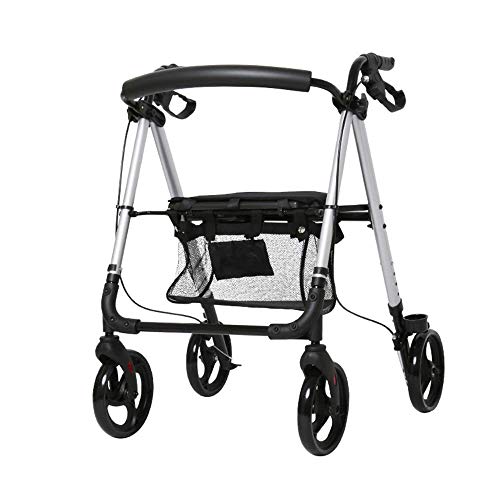 Rollatoren, Rollator, robuster Rollator mit Sitz, mit Handbremse, zusammenklappbar, kompakter Rollator für Senioren, höhenverstellbar, mit 4 Rädern