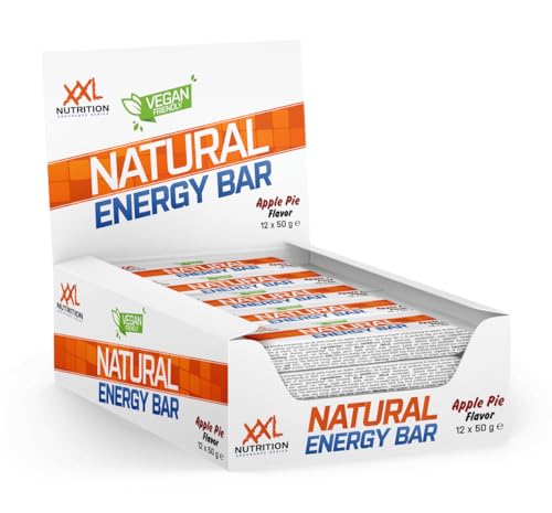 XXL Nutrition - Natural Energy Bar - 100% natürlicher Energieriegel, Laktosefrei und Vegan, Hochwertige Kohlenhydrate - 12 pack - Apple Pie