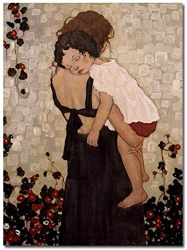 Poster und Drucke Bild Schlafzimmer Dekor Druck auf leinwand Gustav Klimt Eine Mutter hält EIN Kind Ölgemälde 50x70cm/19.6”x27.5” Kein Rahmen