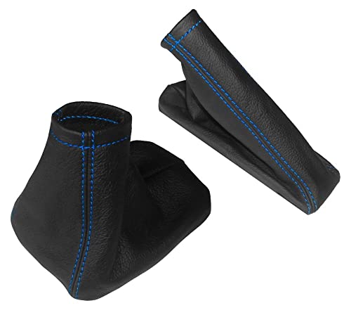 AERZETIX - Satz Schaltsack + Handbremssack - Schwarze Farbe 100% Leder - Nähte: Blauen