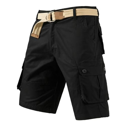 KOGORA Shorts Herren Cargo Knie -Shorts Männer Sport Shorts Plus Size Cotton Halbhosen Gerade Laufende Fitness -Shorts Hosen-schwarz-34