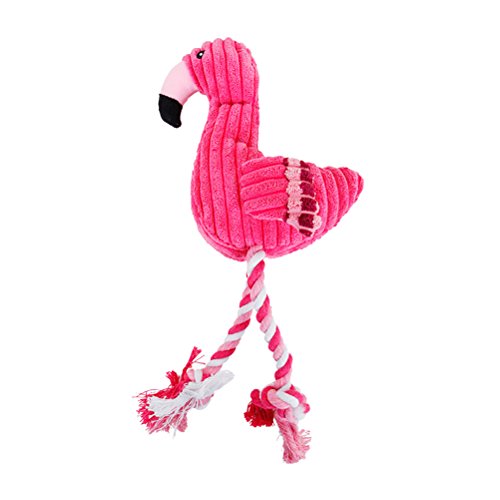 POPETPOP Hundespielzeug aus Plüsch, Flamingo-Form, mit Quietschseil, interaktives Spielzeug für kleine mittelgroße und große Hunde, Rosa, 1pcs, Rose