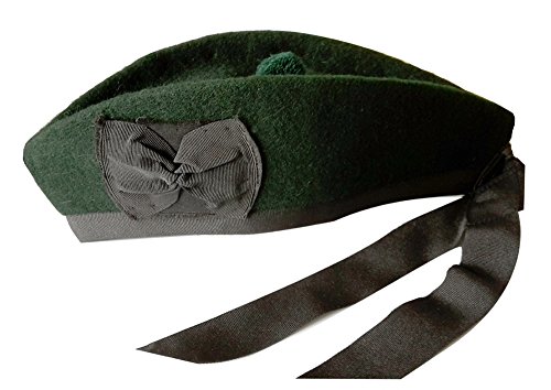 Schottische Glengarry-Mütze, aus 100% reiner Wolle Gr. 56cm UK 7 US 7.1/8, dunkelgrün