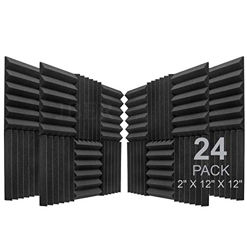 JBER 24 Stück Akustikplatten in Anthrazit, 5,1 x 30,5 x 30,5 cm, Studio-Schaumstoffkeile, feuerfest, schalldicht, Polsterung, Wandpaneele