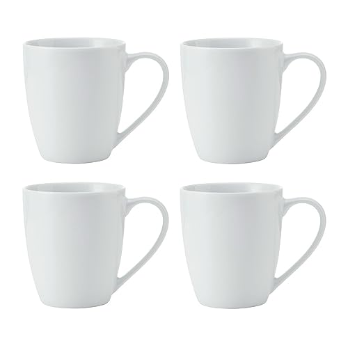 Mikasa Chalk Porzellanbecher, 4er-Set weiße Becher für Tee und Kaffee, 380ml, spülmaschinen- und mikrowellenfest
