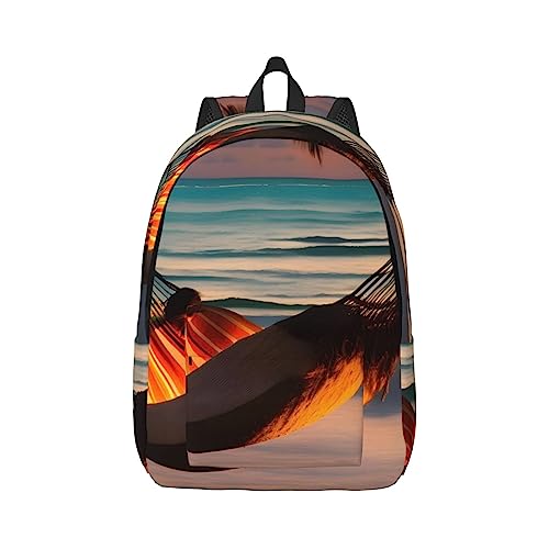 Sunset Beach Hängematte Canvas Große Kapazität Seesack mit verstellbaren Schultergurten für Schule Outdoor Sport, Schwarz , S