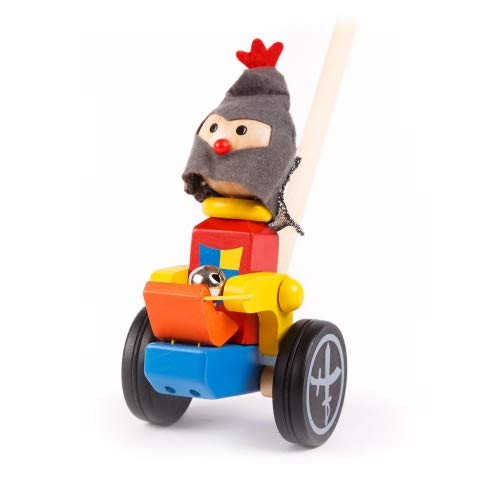 Brink Holzspielzeug Schiebefigur Ritter Schiebe-Tier auf Rädern Kleinkind Schiebe Laufrad mit Lauf-Stock