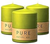 Hyoola Pure Natürliche Stumpenkerzen - Stumpen Kerzen aus 100 % Natürlichem Wachs - Paraffinfrei - Ø 7 x 9 cm - Grüne Kerzen Lange Brenndauer - 3er Pack