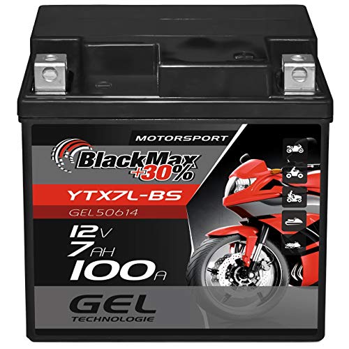 BlackMax YTX7L-BS Motorradbatterie GEL 12V 7Ah CTX7L-BS Batterie Roller 7Ah 6Ah