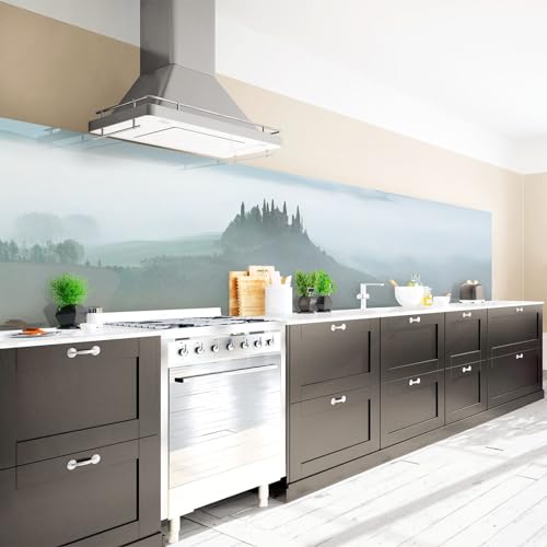 Arcondo Küchenrückwand Spritzschutz Selbstklebend Motiv Val d’Orcia im Nebel Folie Eco Matt 150 x 50 cm