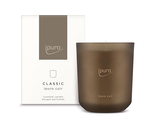 ipuro Classic dekorative Duftkerze - CUIR | Duftkerze im Glas mit Zitrusnoten, Vanille, Leder & dunklen Hölzer Aroma | Kerzen mit langanhaltendem Duft | Raumduftkerze in braun 270g