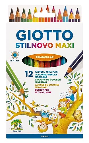Giotto Stilnovo Maxi Buntstifte, dick, dreieckig, Mine 4,3 mm, verschiedene Farben, 12 Stück