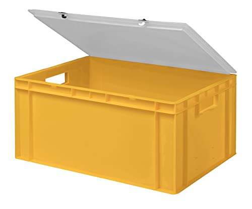 Design Eurobox Stapelbox Lagerbehälter Kunststoffbox in 5 Farben und 16 Größen mit transparentem Deckel (matt) (gelb, 60x40x28 cm)