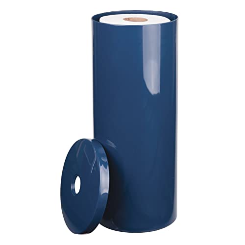 mDesign Toilettenpapierhalter stehend - eleganter Klopapierhalter mit Deckel für bis zu 3 Rollen - Toilettenrollenhalter aus marineblauem Kunststoff - ideal für kleine Räume