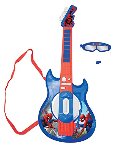 Lexibook K260SP Marvel Spider-Man Elektronische Gitarre mit Licht, Brille mit Mikrofon, Demo-Songs, 2 Spielmodi, MP3-Stecker, blau/rot