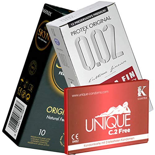 Der Latexfreie Kondomotheke®-Mix 3C - 3 verschiedene Sorten latexfreie Kondome für Allergiker - hypoallergene Kondome ohne Latex, 25 Stück