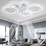 YUNZI Modern Deckenventilator mit Beleuchtung, LED 72W Dimmbar Ventilator Deckenleuchte, Deckenventilator Lampe für Wohnbereich Schlafzimmer Küche, 6 Geschwindigkeiten, Weiß 100cm
