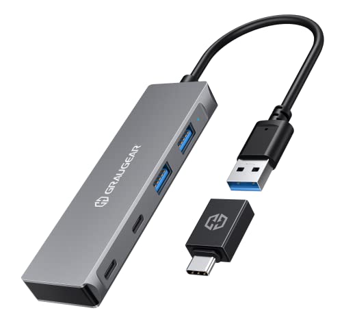 GRAUGEAR | HUB USB 3.0 | 4 Ports | 2X USB-C | 2X USB-A | Aluminium | Kabellänge 20 cm | USB Type-C Adapter | 5Gbit/s | G-HUB2A2C-AC