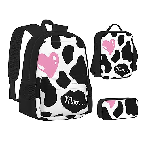 NEZIH Monochrome Sketch Style Gaming Print Leichte Wasser Taschen Isoliert Mittagessen Bleistift Fall Büchertasche Sets Rucksack Reise Daypack, Schwarz-weiße Milchkuh, Einheitsgröße, Lässiger