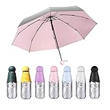 Mini Taschenschirm Silber Sonnencreme Regenschirm mit Pink-Futter und Kante, UV-Schutz Regenschirm für Sonne Oder Regen