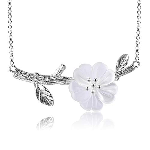 Lotus Fun S925 Sterling Silber Halskette Kristallblume im Regen Halskette Kreativ Natürliche Handgemachter Einzigartiger Schmuck für Frauen und Mädchen (White-Style1)