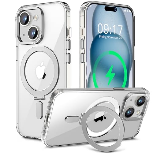 Hülle Mag Safe für iPhone 15 - 【Magnetisch Ständer Ring 】【Handyhülle Durchsichtig】【Kameraschutz Kratzfest】【 Stoßfest Case】 Schutzhülle Transparent für 15 (6.1'')