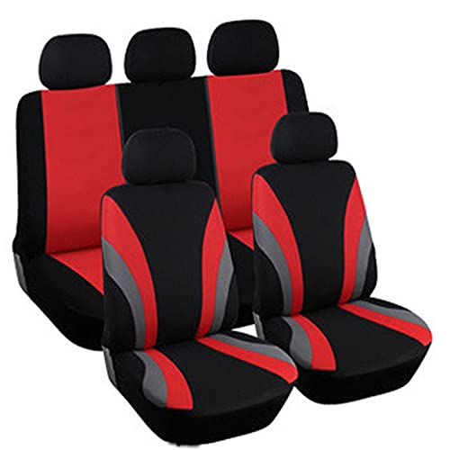 veshow Universelle Auto Sitzbezüge, atmungsaktiv, mit 5 mm Verbundschwamm innen, Airbag-kompatibel, 3 Reißverschlüsse, Vierjahreszeiten-Protektoren für Fahrer und Beifahrer, Autozubehör(rot)