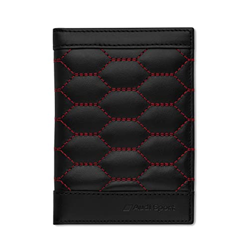 Audi 3152201500 Fahrzeugscheinhülle Leder Cover Fahrzeugpapiere RFID Etui, schwarz/rot, Audi Sport Design