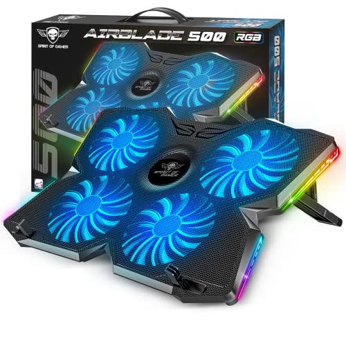 Spirit Of Gamer, Laptop-Kühler 10 Zoll bis 17 Zoll, 4 leise, kompatibel mit PS5, PS4, Xbox & PC, Kühlplatte mit Hintergrundbeleuchtung, RGB, Lüfterhalterung für Laptop