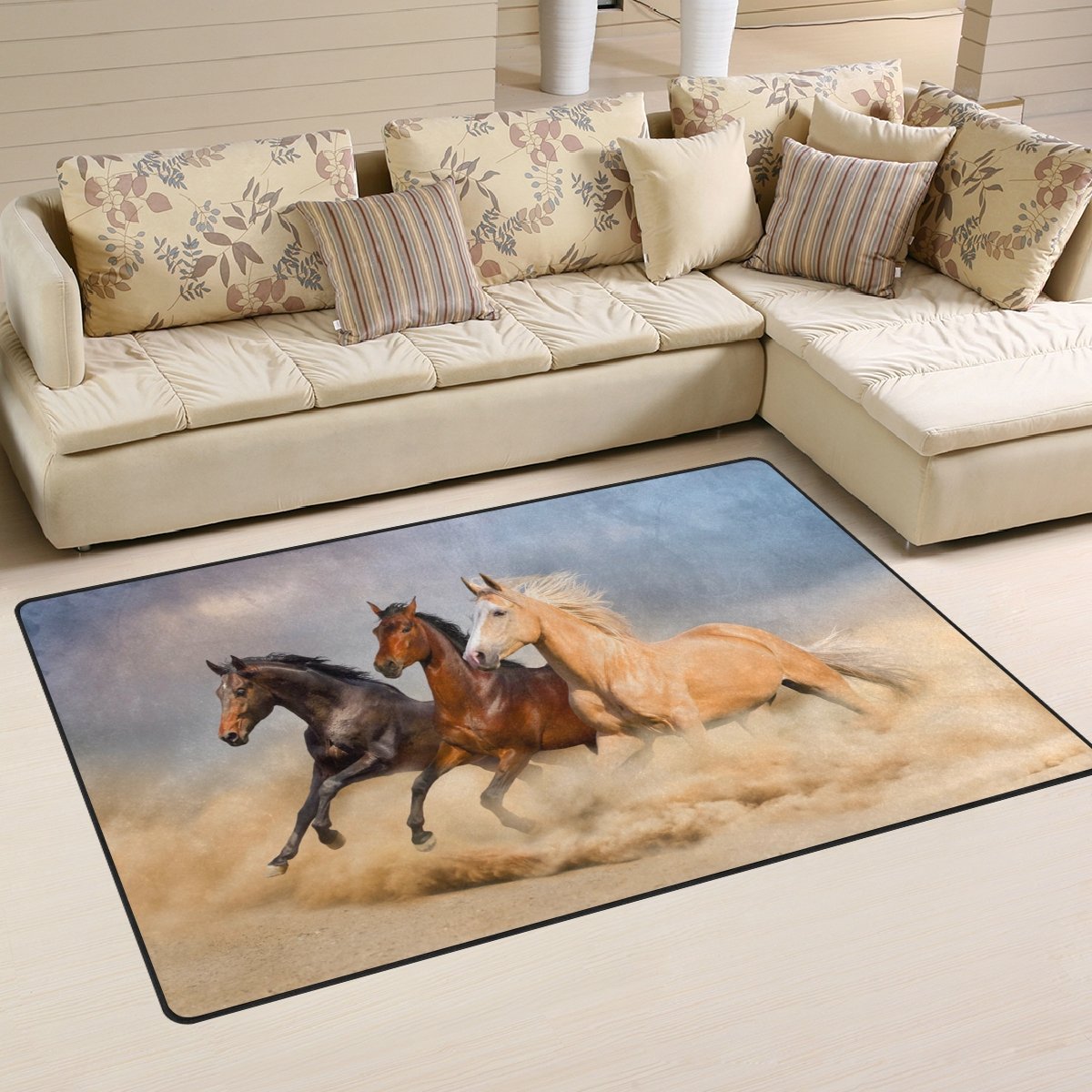 Use7 Laufendes Pferd Sandfläche Teppich Teppiche rutschfeste Bodenmatte Fußmatten Wohnzimmer Schlafzimmer 100 x 150 cm