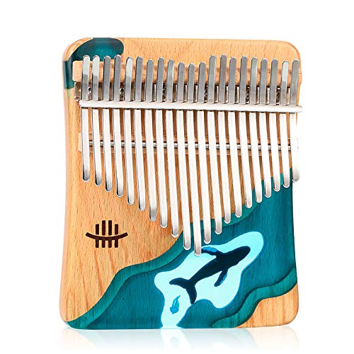 YouLpoet Kalimba 21 Keys Thumb Piano with Study Instruction and Tune Hammer, Portable Solid Finger Piano, Songbook Zum Schnellen Lernen Gift for Kids Adult Beginners