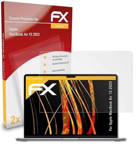 atFoliX Panzerfolie kompatibel mit Apple MacBook Air 15 2023 Schutzfolie, entspiegelnde und stoßdämpfende FX Folie (2X)