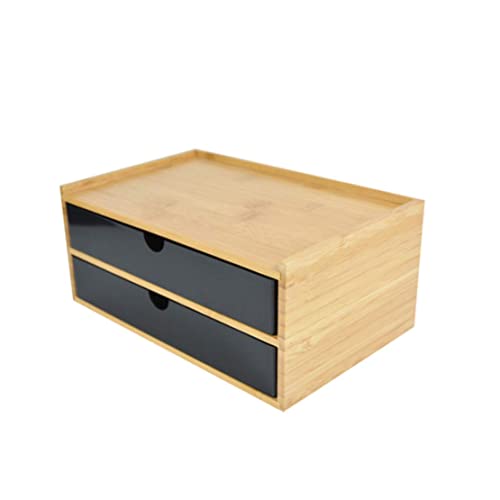 Verve Jelly Desktop Schubladenbox Holz, Aufbewahrungsbox mit Schubladen Vintage Schmuckkästchen Holzkästchen Holzbox mit Schubfach Organizer Holz Tischkommode zur Aufbewahrung (Schwarz, 2 Stöckig)