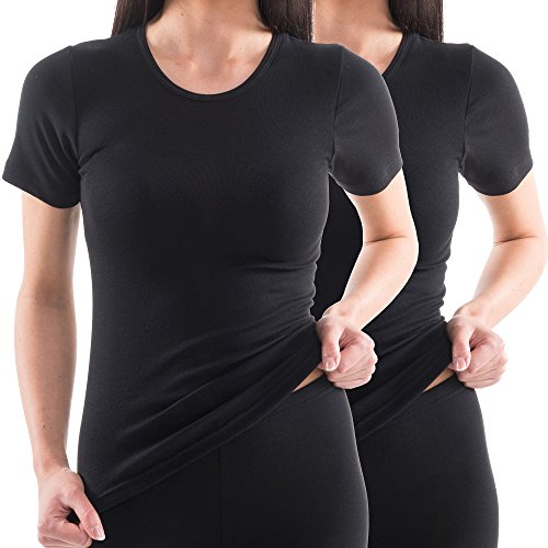 HERMKO 17800 Damen Kurzarm Unterhemd 2er Pack (Weitere Farben), Farbe:schwarz, Größe:48/50 (XL)