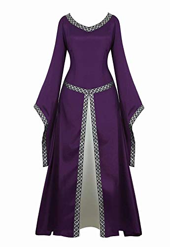 Josamogre mittelalter Kleid kleidung renaissance mit Trompetenärmel Party Kostüm bodenlang Vintage Retro costume cosplay Damen Violett L