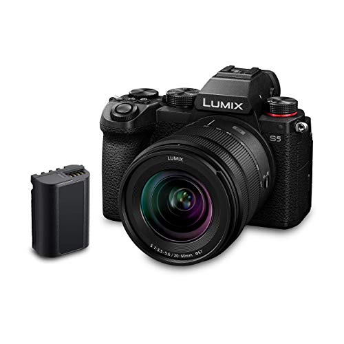Panasonic LUMIX DC-S5AMKB Systemkamera (24 MP, 4K, Dual I.S., Touchscreen, OLED-Sucher, Staub-/Spritzwasserschutz) mit Objektiv H-R2060E und Ersatzakku