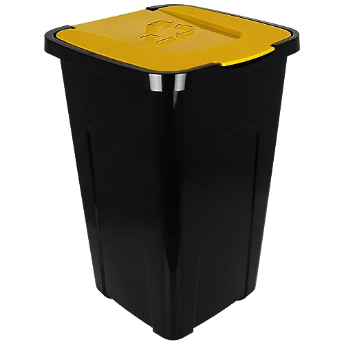 Centi 50L Recycling Abfalleimer mit Farbwahl Mülleimer mit Klappdeckel Abfalltonne (Gelb)