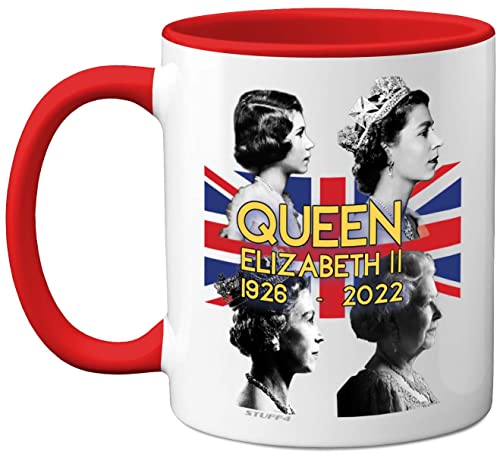 Queen Elizabeth II Gedenktasse – The Queen Elizabeth II Union Jack Andenken – königliche Gedenkgeschenke, Souvenirs, königliche Tassen für Sie und Ihn, 325 ml, Keramik, rote Premium-Tassen