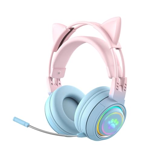 JINSERTA Kinder Bluetooth kopfhörer, Katzenohr Bluetooth Kopfhörer mit RGB Licht, Bluetooth 5.3 Stereo-Gaming-Headset, Over-Ear-Kopfhörer mit 50 mm Treiber für Kinder und Erwachsene