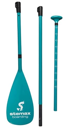Stemax Carbon-/Fiberglas 3-teilig verstellbares SUP Paddel für SUP-Board Surfboard Stand up Paddle (Farbe: Türkis)