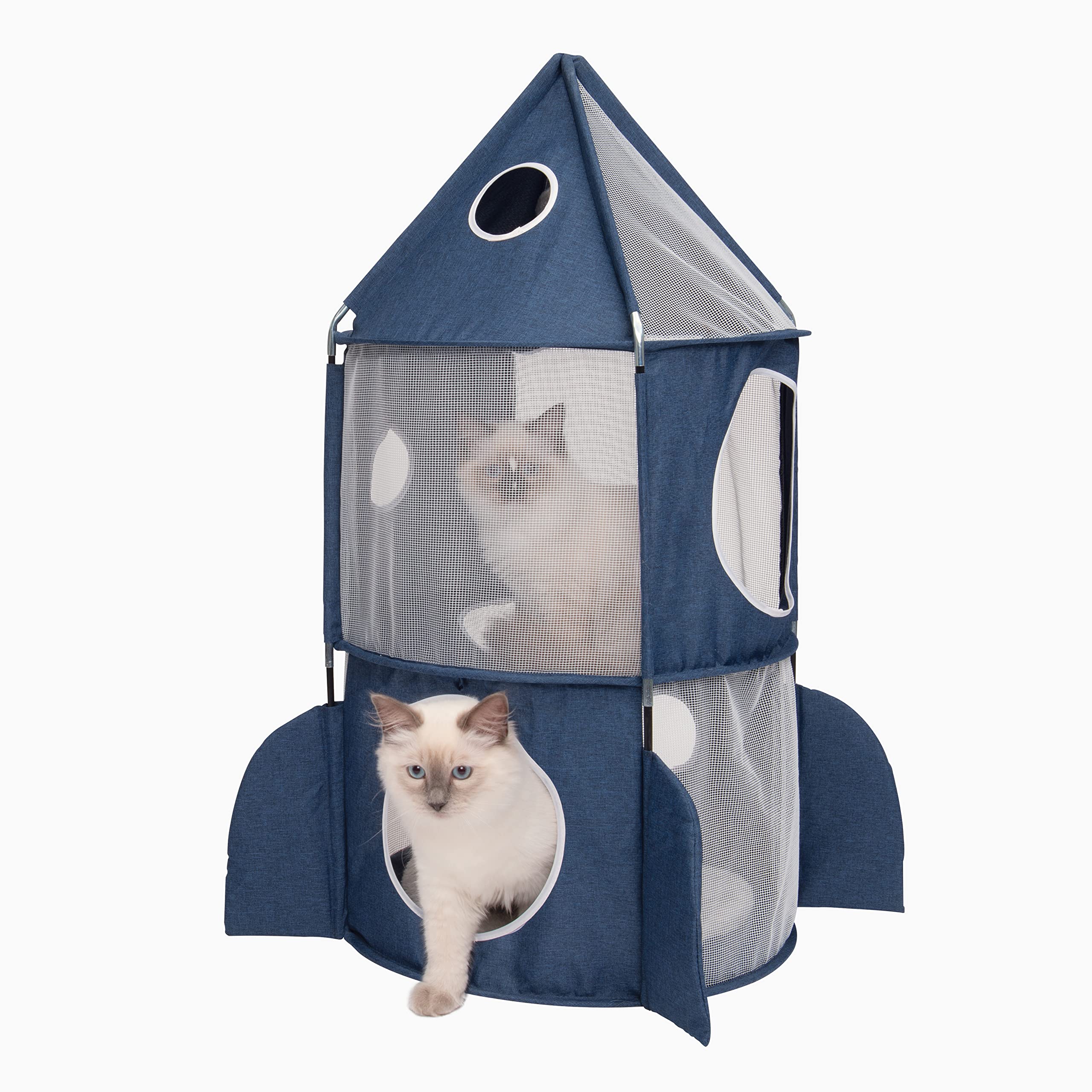 Catit 42001 Vesper Turm, in Raketenform, mit Schlafkissen, für Katzen, blau