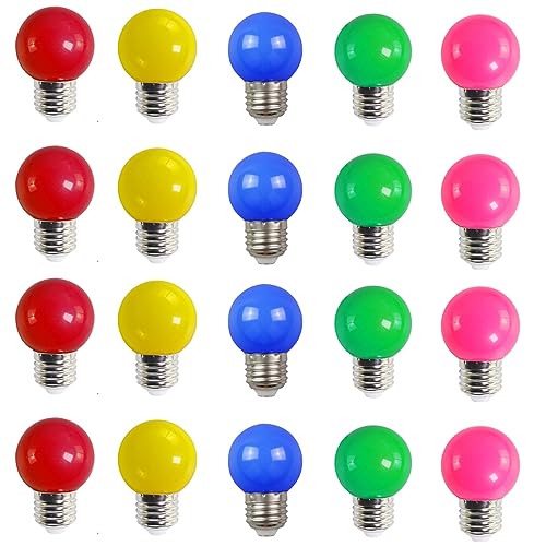WULUN 20er Pack Farbige Glühbirnen LED 2W E27 G45 Beleuchtung Glühbirnen, LED Farbige Golf Kugel Glühbirne, Gemischte Farben Rot Grün Blau Rosa Gelb