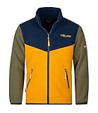 Trollkids Kinder Oppdal XT Fleece Jacke, Moosgrün/Goldgelb/Blau, Größe 116