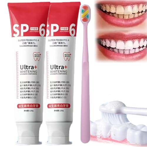 Ultra Whitening Toothpaste Sp - 6, Sp-6 Ultra Whitening, Sp-6 Ultra+ Whitening Probiotic Components, Sp 6 Toothpaste, Sp6 Ultra Pasta De Dientes (Red-2PCS)