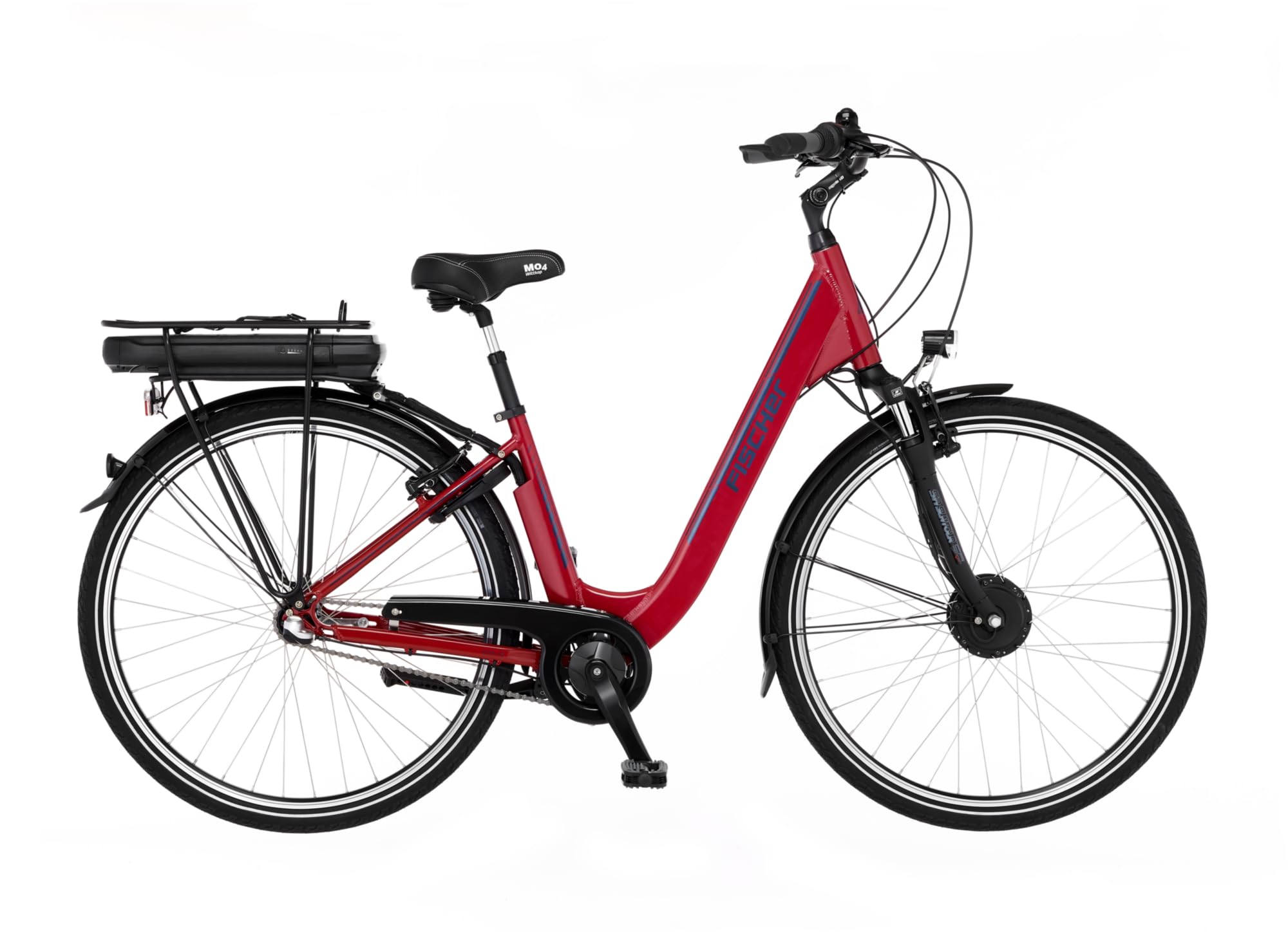 Fischer E-Bike City, CITA 1.0 Elektrofahrrad für Damen und Herren, RH 44 cm, Frontmotor 32 Nm, 36 V Akku, rot glänzend, 28 Zoll