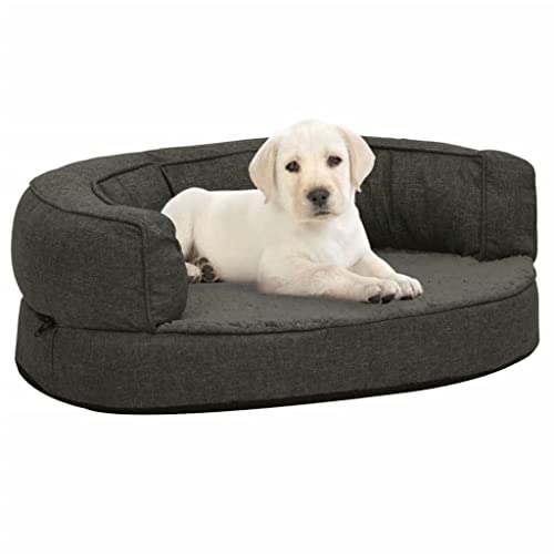 TEKEET Home Furniture Hundebett, ergonomisch, 60 x 42 cm, Leinenoptik, Fleece, Dunkelgrau