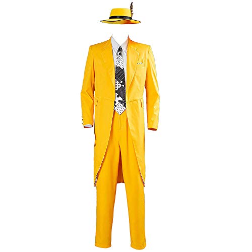 Updayday Stanley Ipkiss Cosplay Kostüm Herren Jim Carrey Gelb Langanzug Kostüm Stilvolles Outfit Halloween Karneval Party Cosplay Kostüm mit Zubehör