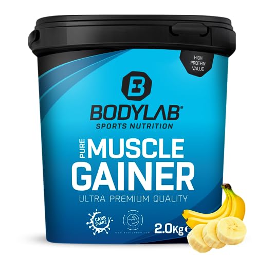Bodylab24 Pure Muscle Gainer | 2kg | Banane | Wertvolle Nährstoffe mit reichlich Kalorien für Deine Massephase